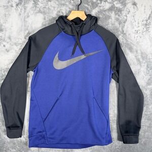 Nike Mens Dri-Fit Hoodie Pullover Size S Blue Black Swoosh Sweatshirt Athletic